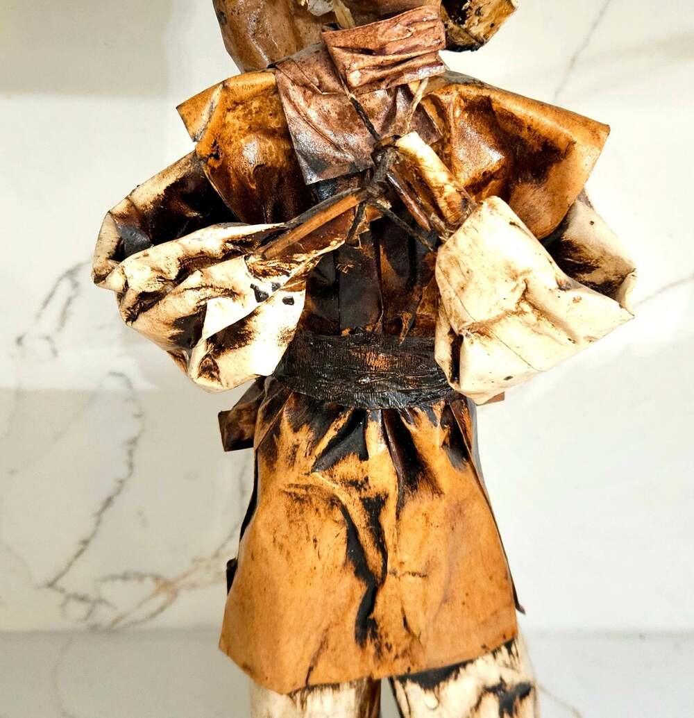 Vintage Mexican Paper Mache Peon Figure with Basket